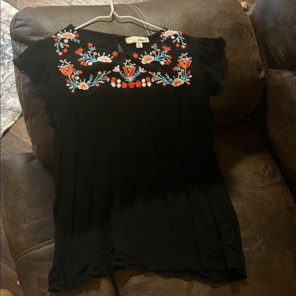 Elegant Black Blouse with Floral Embroidery